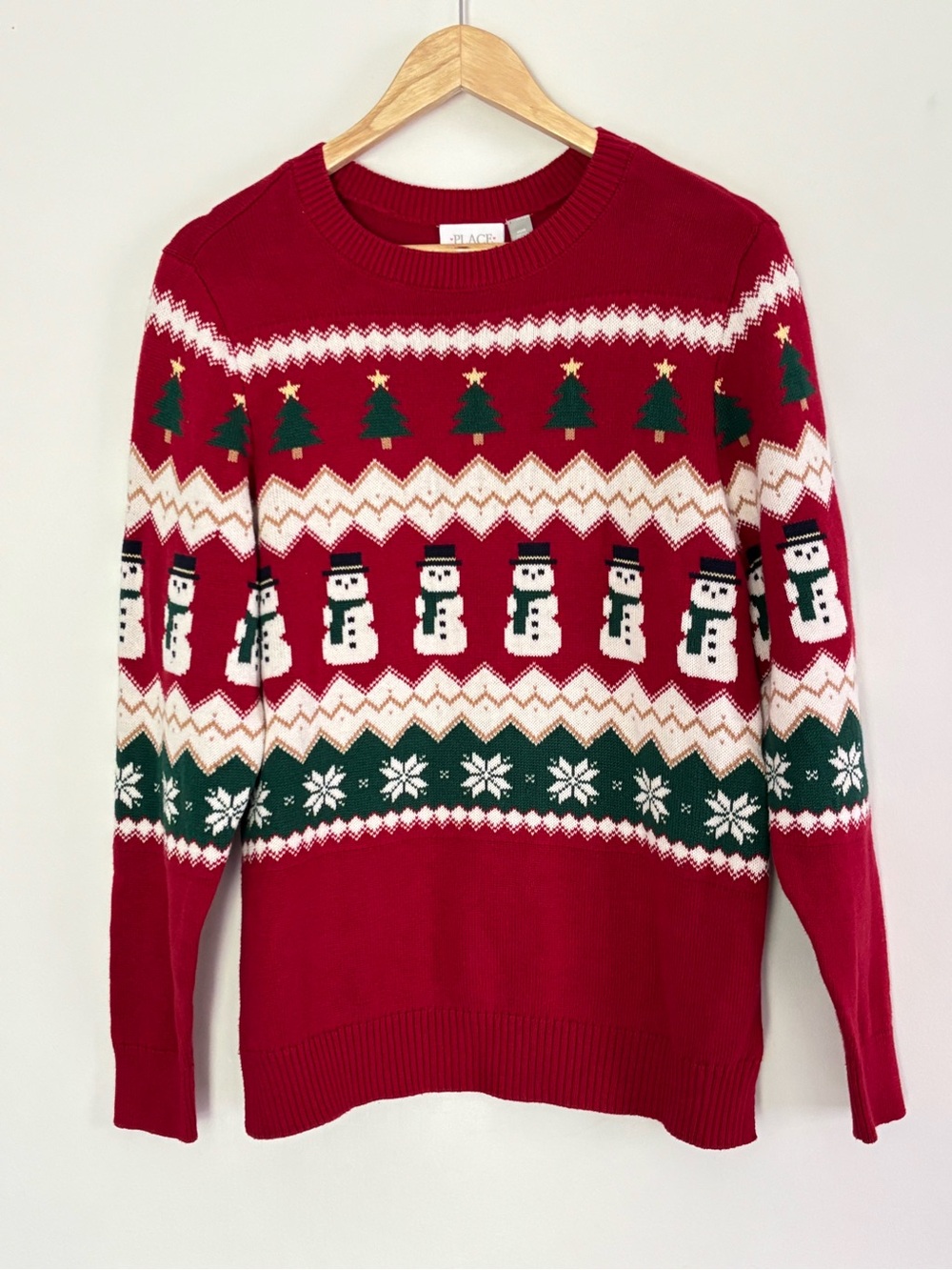PLACE Unisex Holiday Christmas Sweater Size Medium Snowman Snowflake Festive